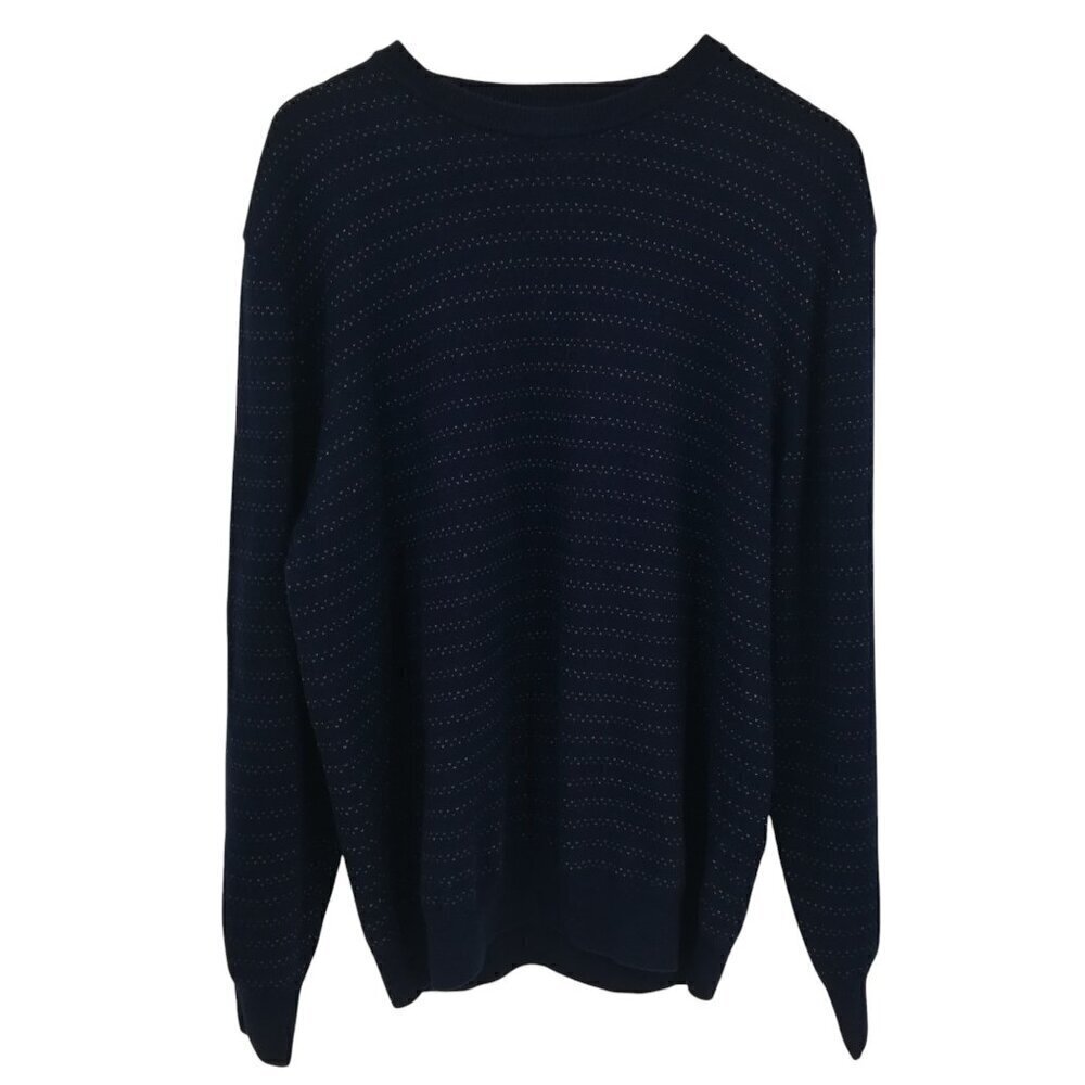 Jhane Barnes 100% Cashmere Blue Gray Geometric Stripe Dot Sweater Size XL
